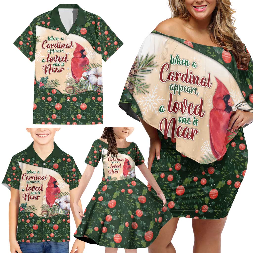 Memorial Cardinal Christmas Family Matching Off Shoulder Short Dress and Hawaiian Shirt When A Cardinal Appears Loved One Is Near - Wonder Print Shop