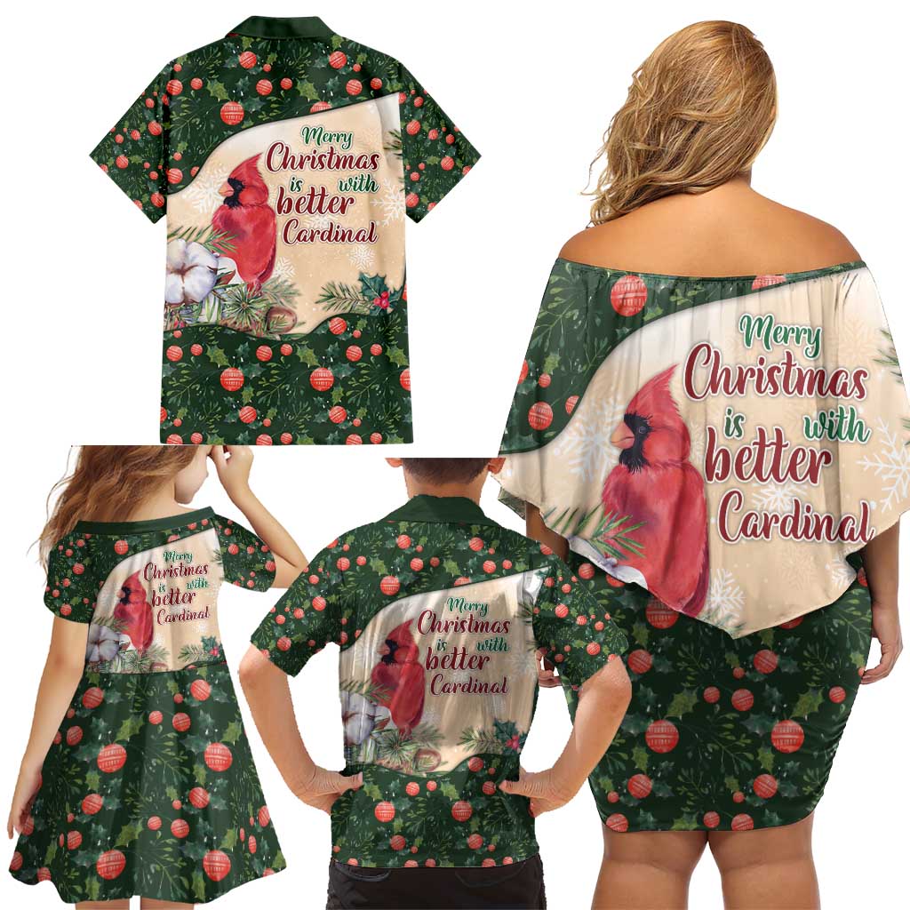 Memorial Cardinal Christmas Family Matching Off Shoulder Short Dress and Hawaiian Shirt When A Cardinal Appears Loved One Is Near - Wonder Print Shop