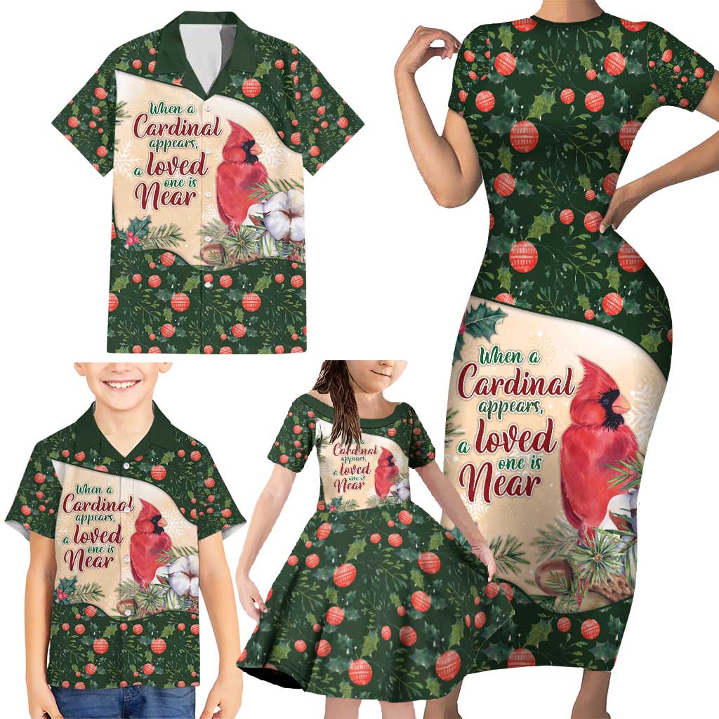 Memorial Cardinal Christmas Family Matching Short Sleeve Bodycon Dress and Hawaiian Shirt When A Cardinal Appears Loved One Is Near - Wonder Print Shop