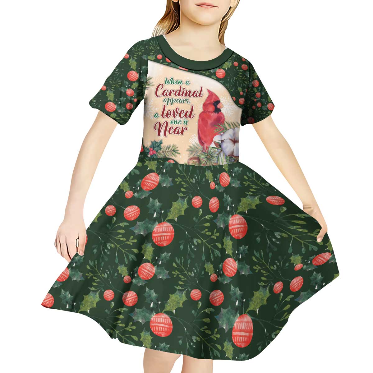 Memorial Cardinal Christmas Kid Short Sleeve Dress When A Cardinal Appears Loved One Is Near - Wonder Print Shop