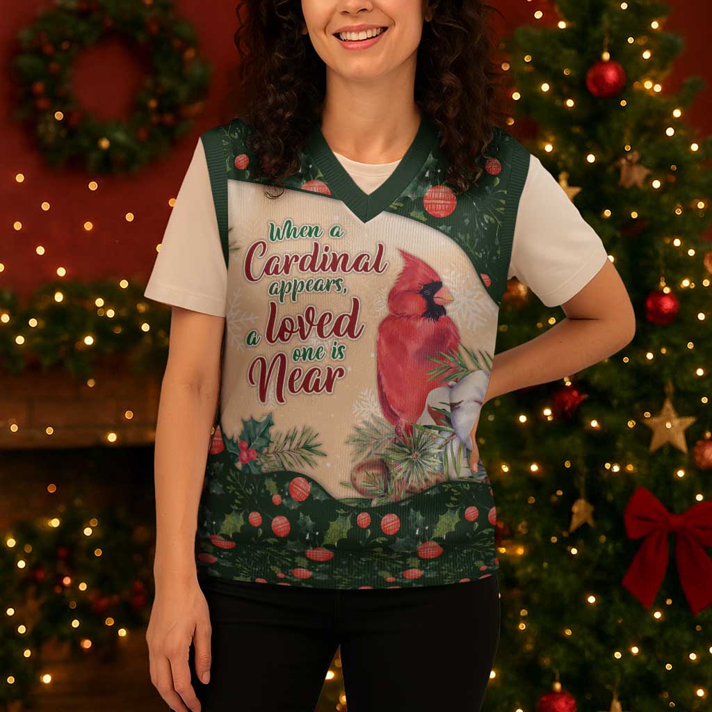 Cardinal Christmas Knitted V-Neck Vest Love Near The Xmas - Wonder Print Shop