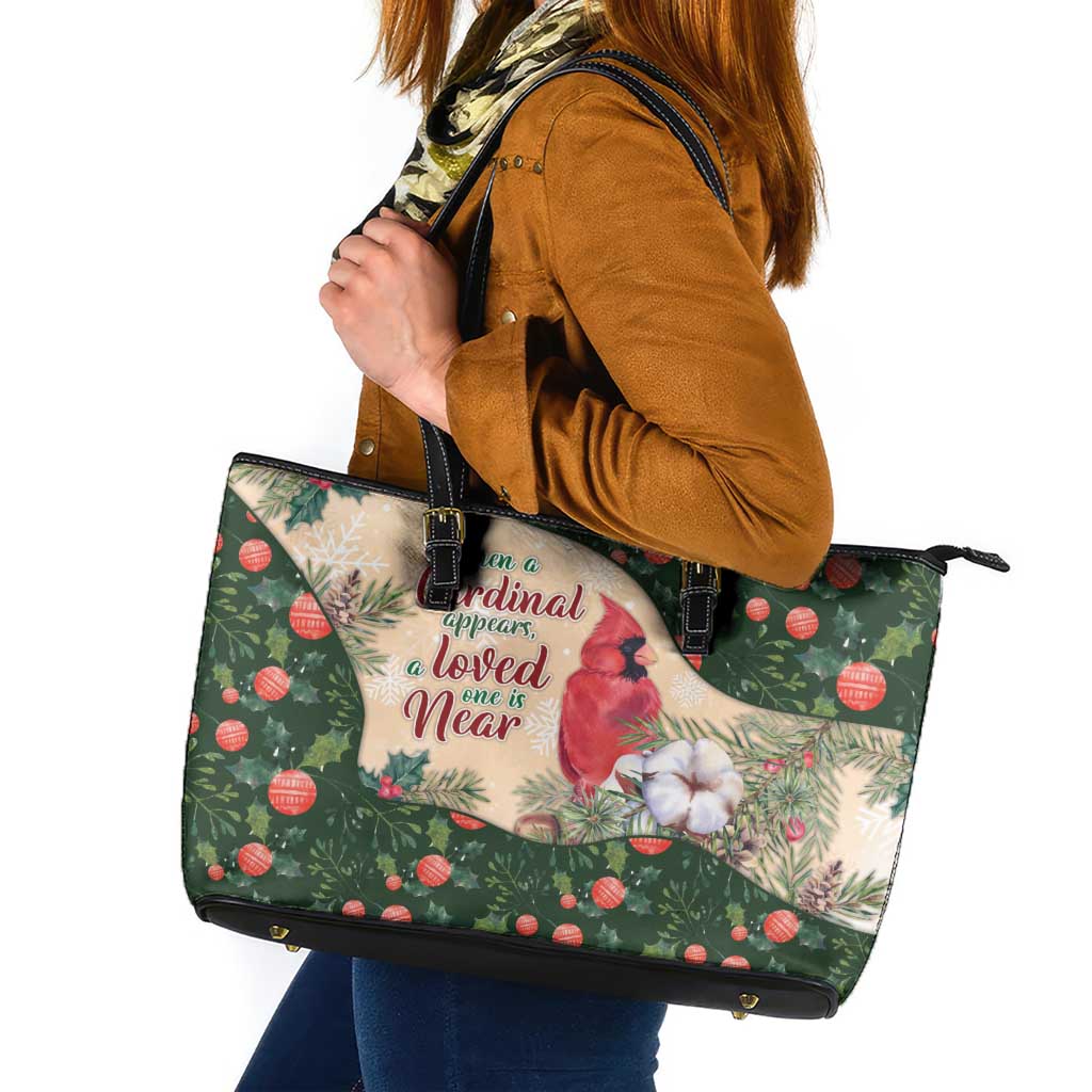 Memorial Cardinal Christmas Leather Tote Bag When A Cardinal Appears Loved One Is Near - Wonder Print Shop