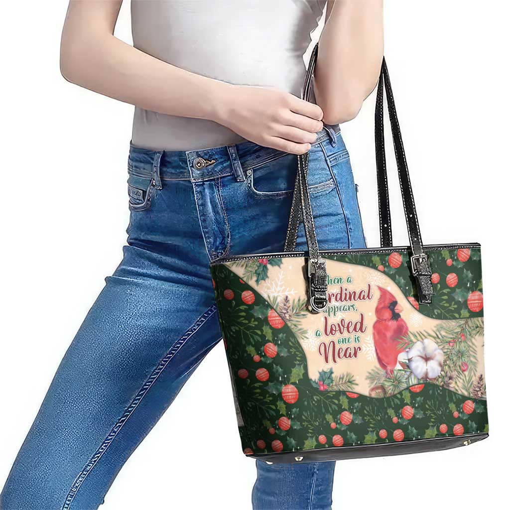 Memorial Cardinal Christmas Leather Tote Bag When A Cardinal Appears Loved One Is Near - Wonder Print Shop