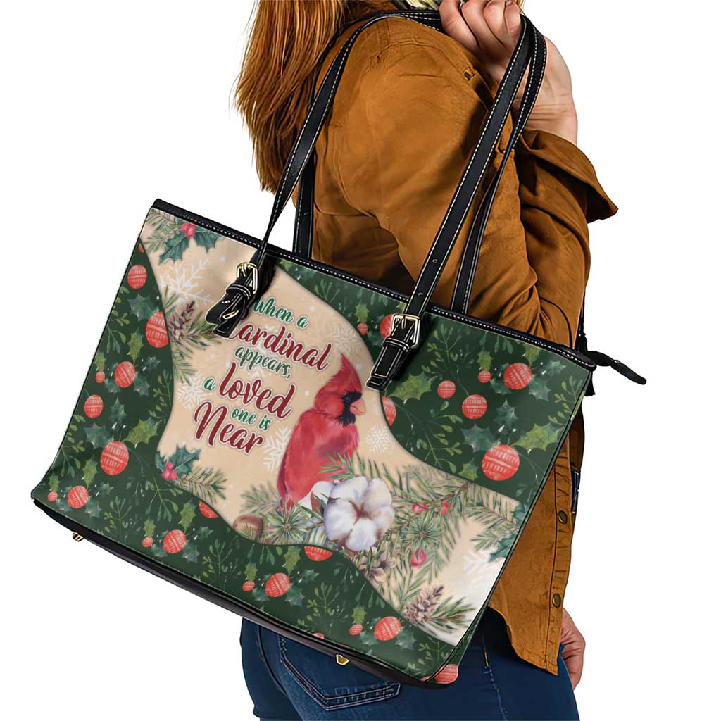 Memorial Cardinal Christmas Leather Tote Bag When A Cardinal Appears Loved One Is Near - Wonder Print Shop