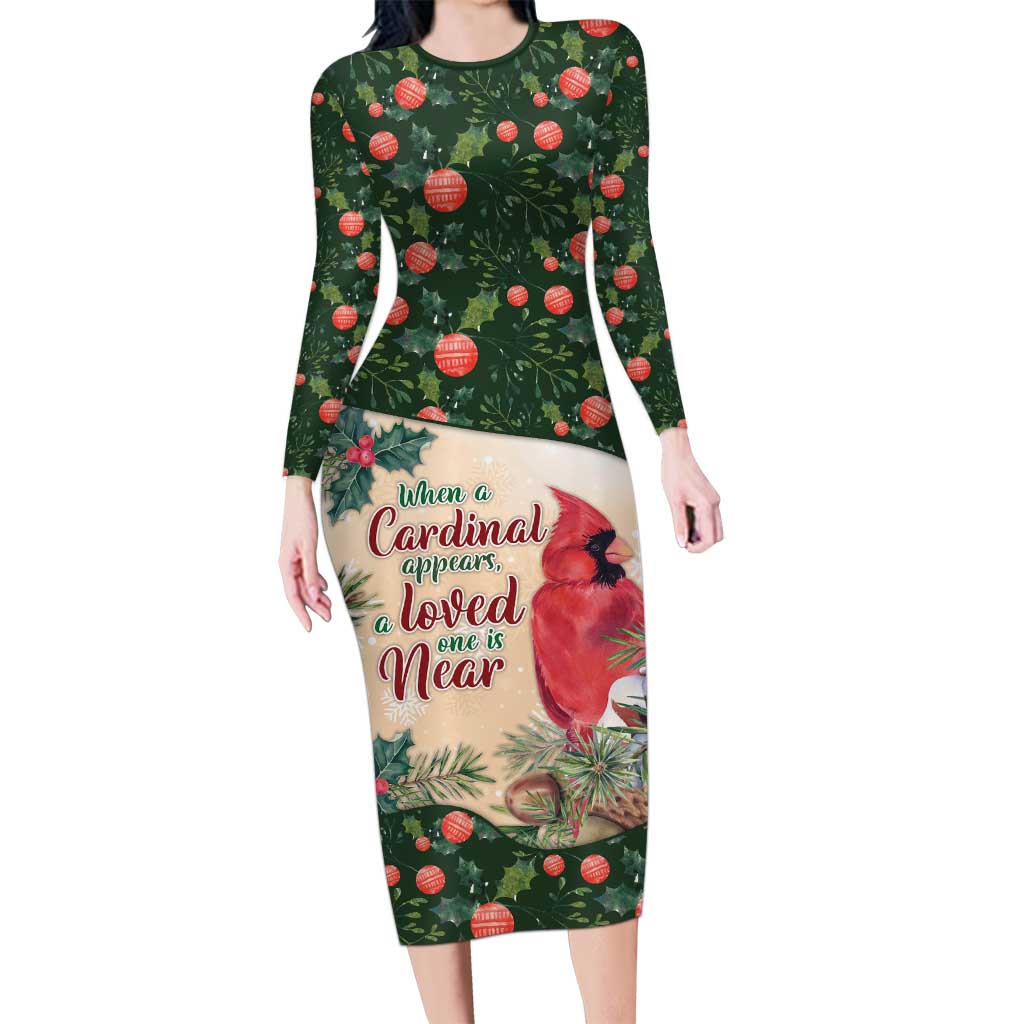 Memorial Cardinal Christmas Long Sleeve Bodycon Dress When A Cardinal Appears Loved One Is Near - Wonder Print Shop