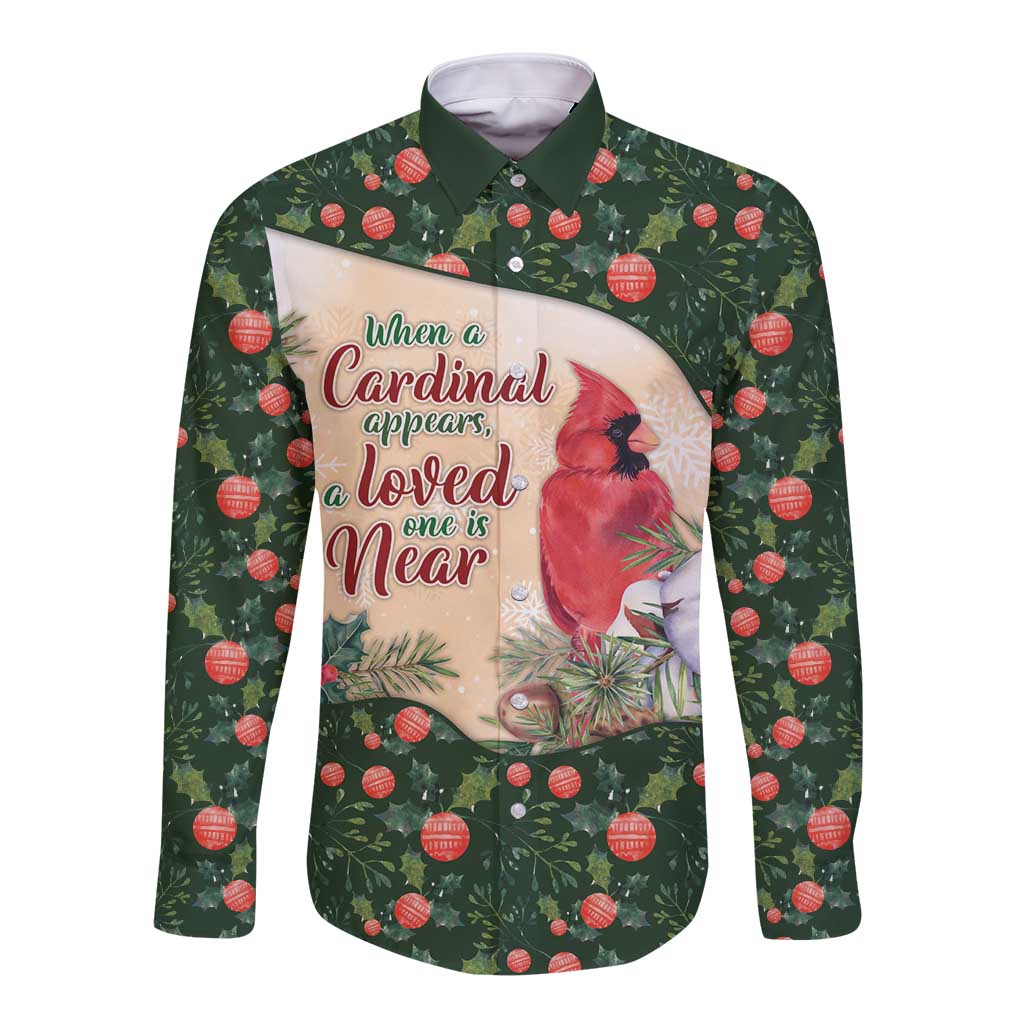 Memorial Cardinal Christmas Long Sleeve Button Shirt When A Cardinal Appears Loved One Is Near - Wonder Print Shop