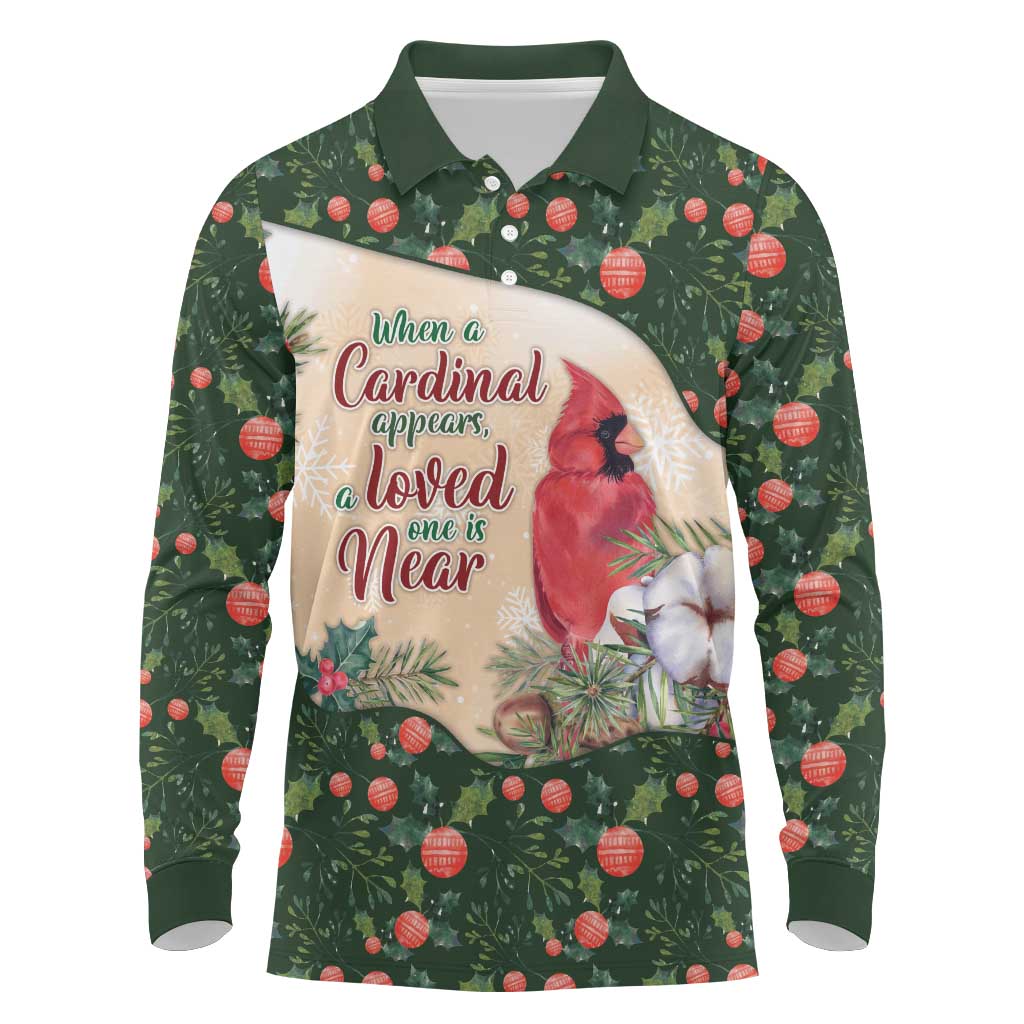 Memorial Cardinal Christmas Long Sleeve Polo Shirt When A Cardinal Appears Loved One Is Near - Wonder Print Shop