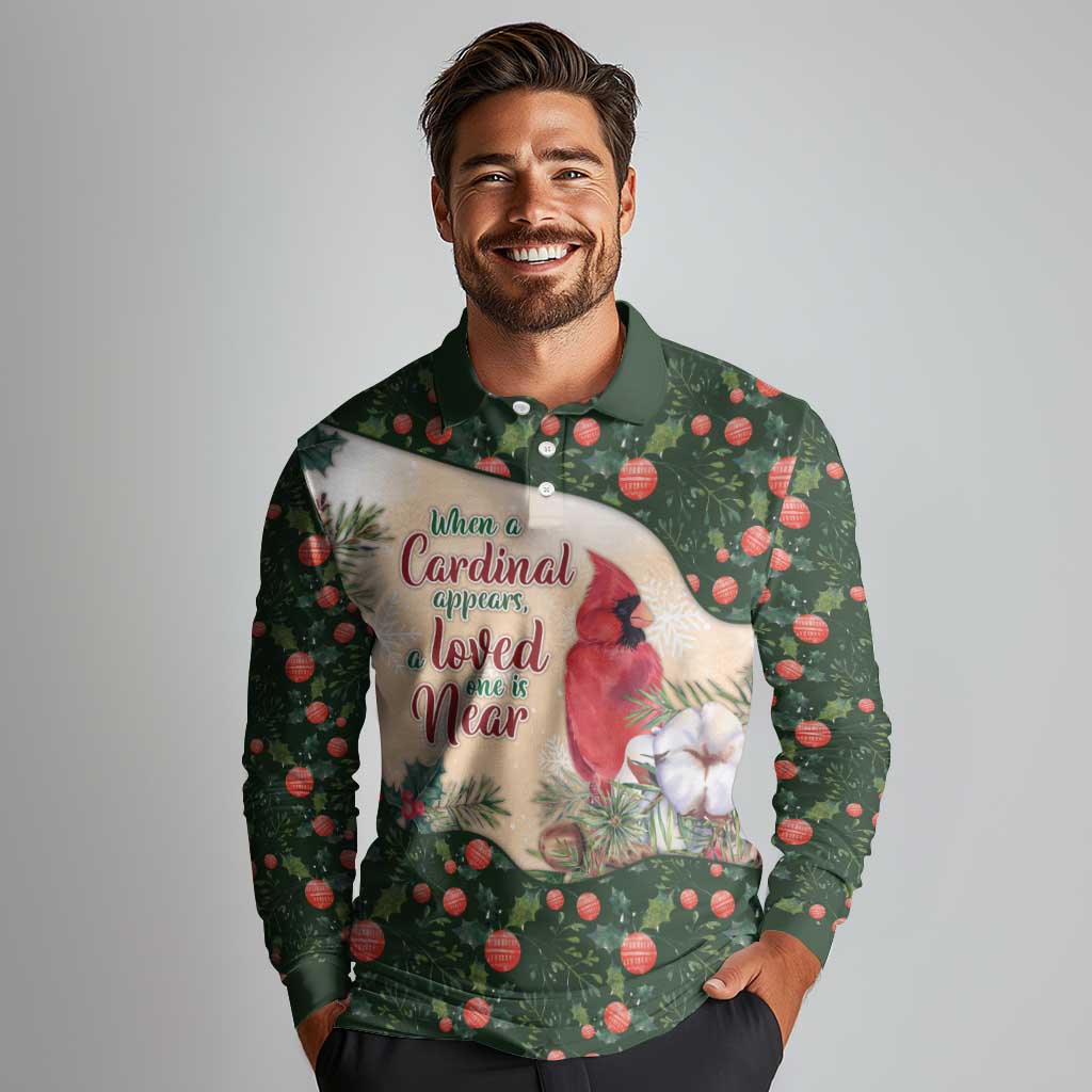 Memorial Cardinal Christmas Long Sleeve Polo Shirt When A Cardinal Appears Loved One Is Near - Wonder Print Shop