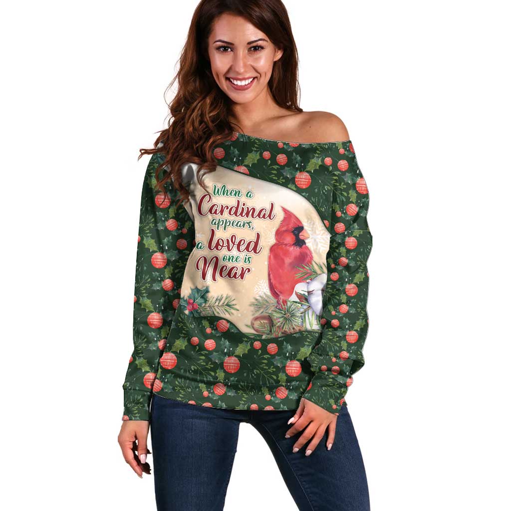 Memorial Cardinal Christmas Off Shoulder Sweater When A Cardinal Appears Loved One Is Near - Wonder Print Shop