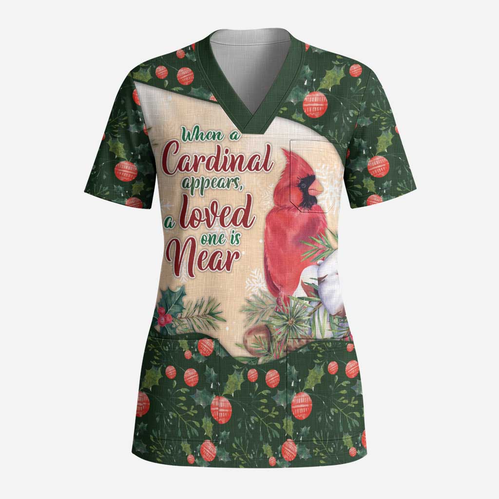 Memorial Cardinal Christmas Scrub Top When A Cardinal Appears Loved One Is Near - Wonder Print Shop