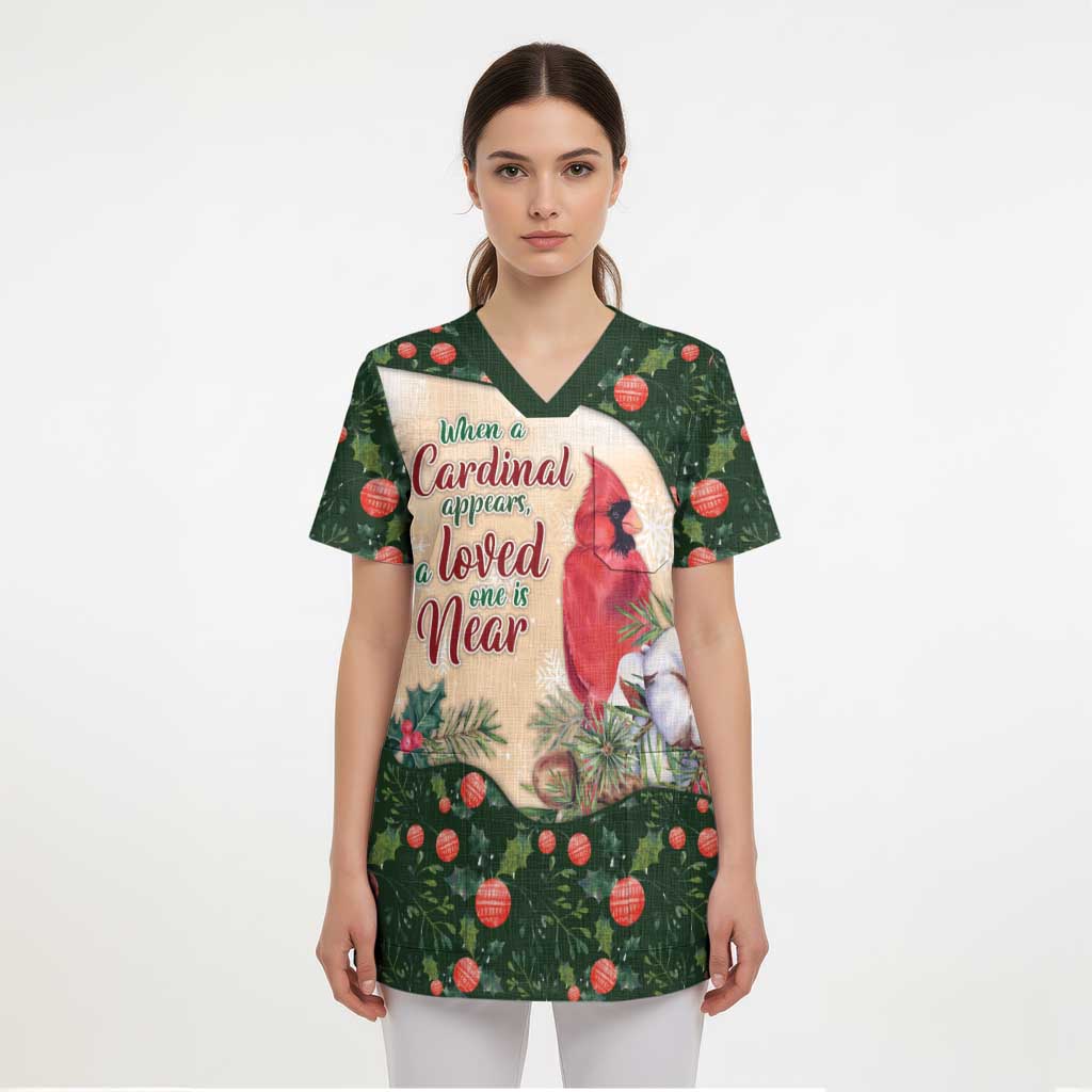 Memorial Cardinal Christmas Scrub Top When A Cardinal Appears Loved One Is Near - Wonder Print Shop