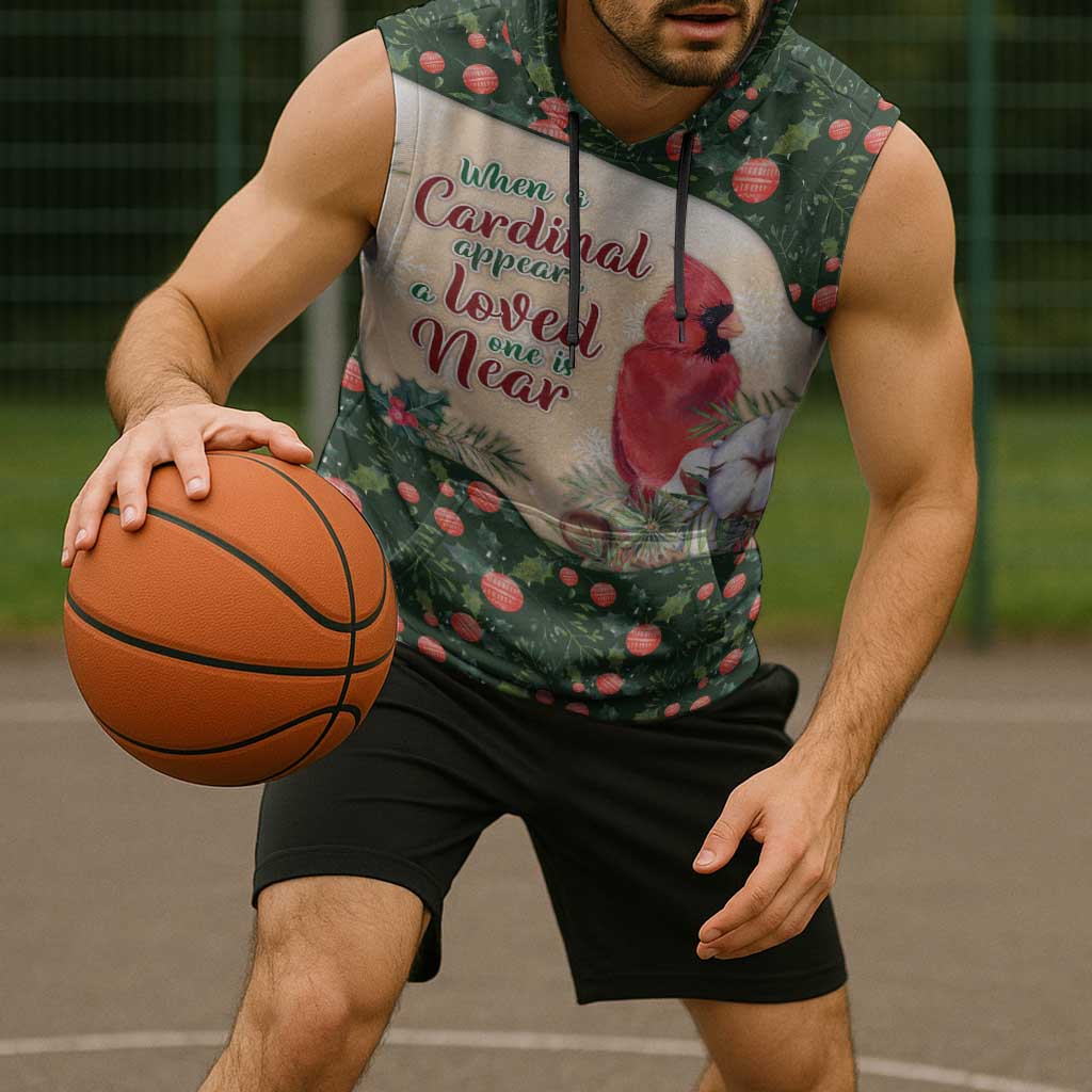 Memorial Cardinal Christmas Sleeveless Hoodie When A Cardinal Appears Loved One Is Near - Wonder Print Shop