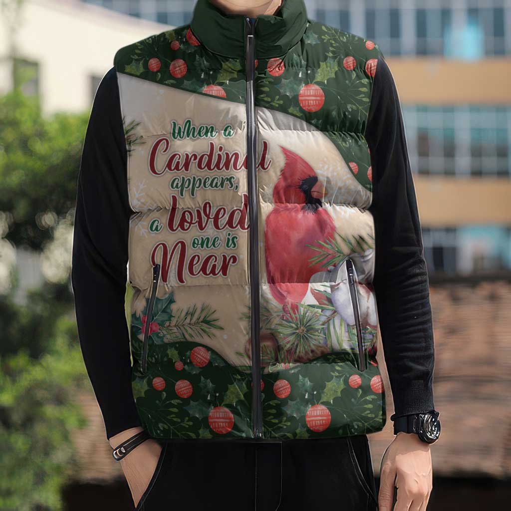 Memorial Cardinal Christmas Sleeveless Puffer Jacket When A Cardinal Appears Loved One Is Near - Wonder Print Shop