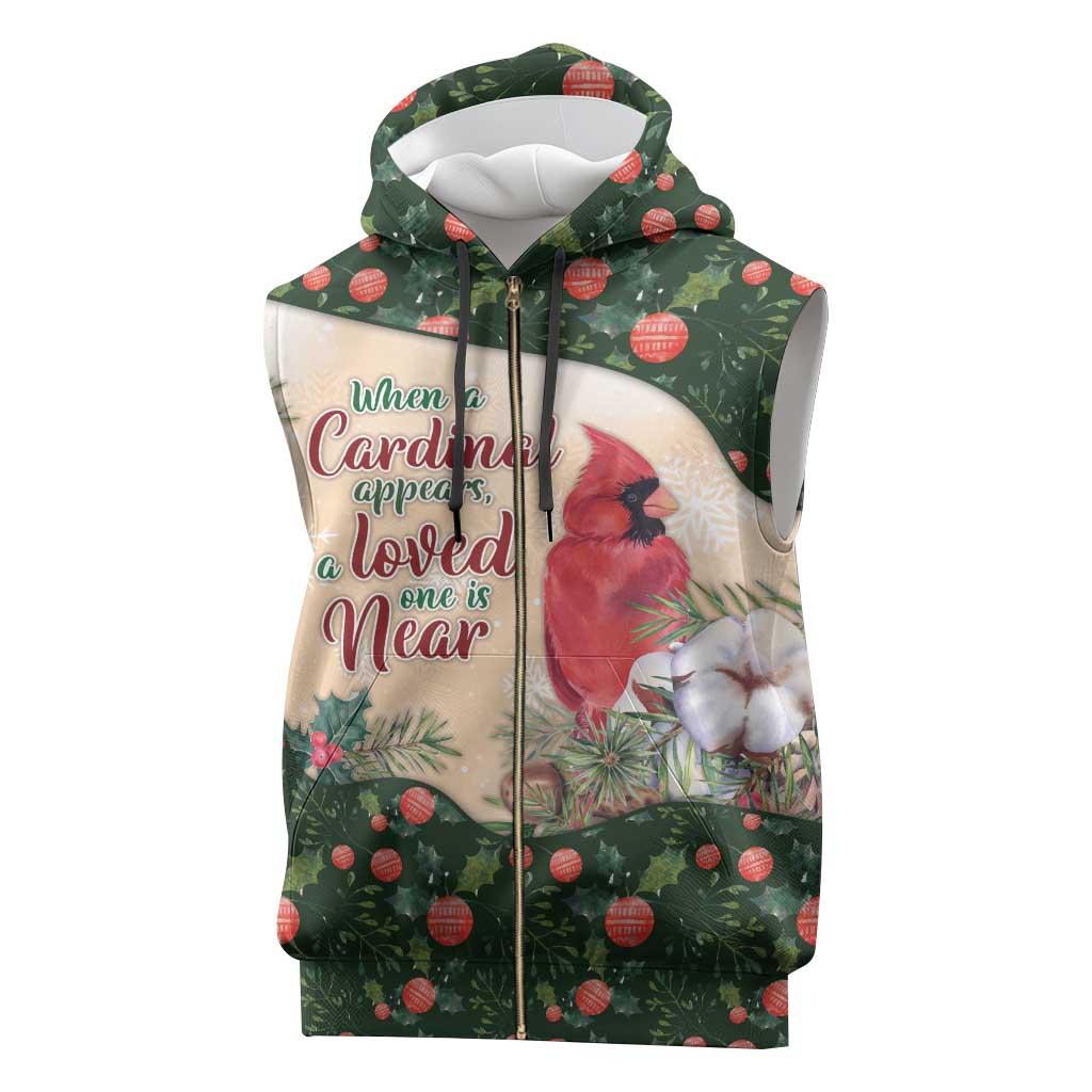 Memorial Cardinal Christmas Sleeveless Zip Hoodie When A Cardinal Appears Loved One Is Near - Wonder Print Shop