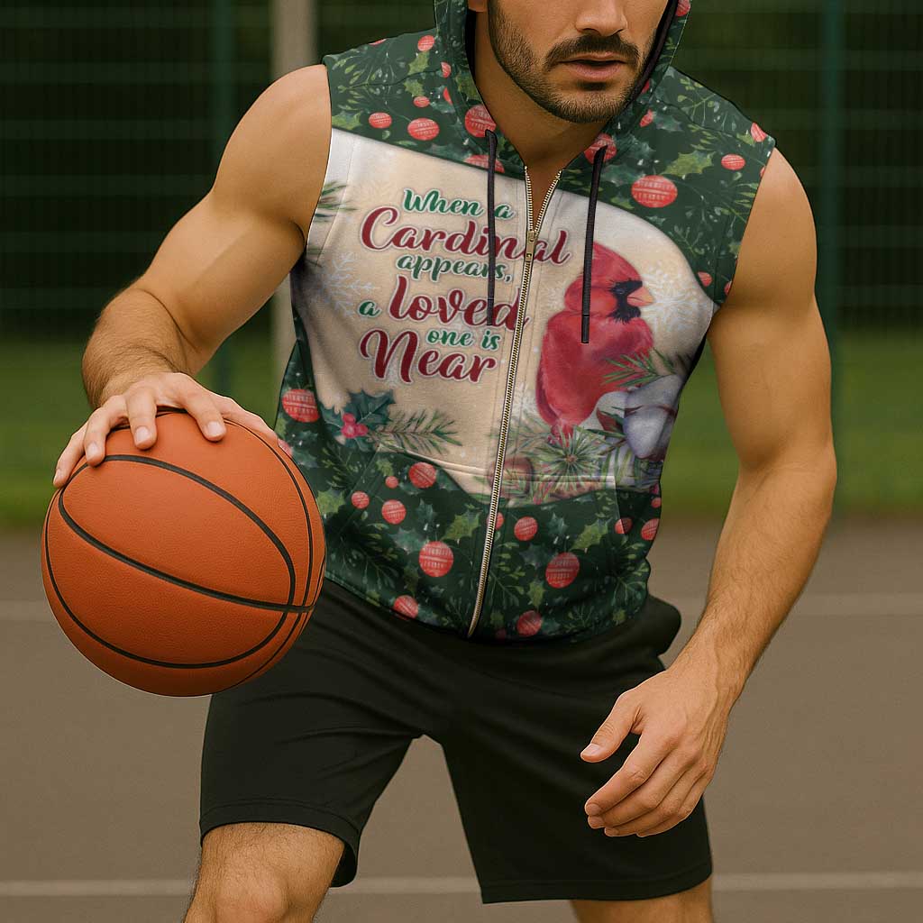 Memorial Cardinal Christmas Sleeveless Zip Hoodie When A Cardinal Appears Loved One Is Near - Wonder Print Shop