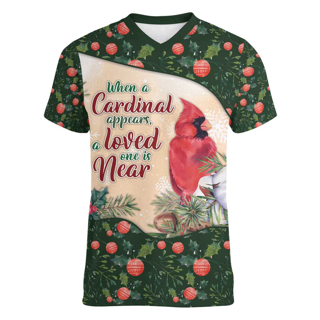 Memorial Cardinal Christmas Women V-Neck T-Shirt When A Cardinal Appears Loved One Is Near - Wonder Print Shop
