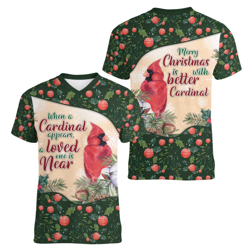 Memorial Cardinal Christmas Women V-Neck T-Shirt When A Cardinal Appears Loved One Is Near - Wonder Print Shop