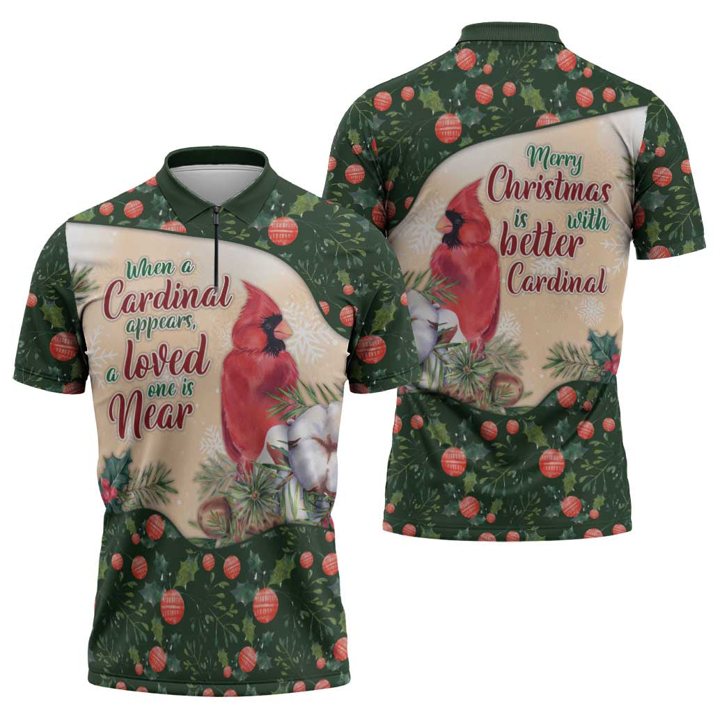 Memorial Cardinal Christmas Zipper Polo Shirt When A Cardinal Appears Loved One Is Near - Wonder Print Shop