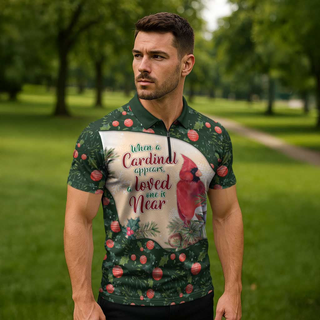 Memorial Cardinal Christmas Zipper Polo Shirt When A Cardinal Appears Loved One Is Near - Wonder Print Shop