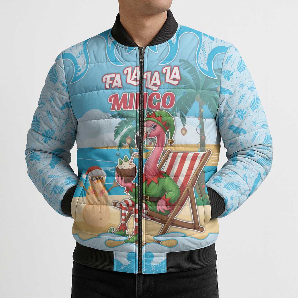 Christmas In July Bomber Puffer Jacket I Am The Flamingo Elf - Wonder Print Shop