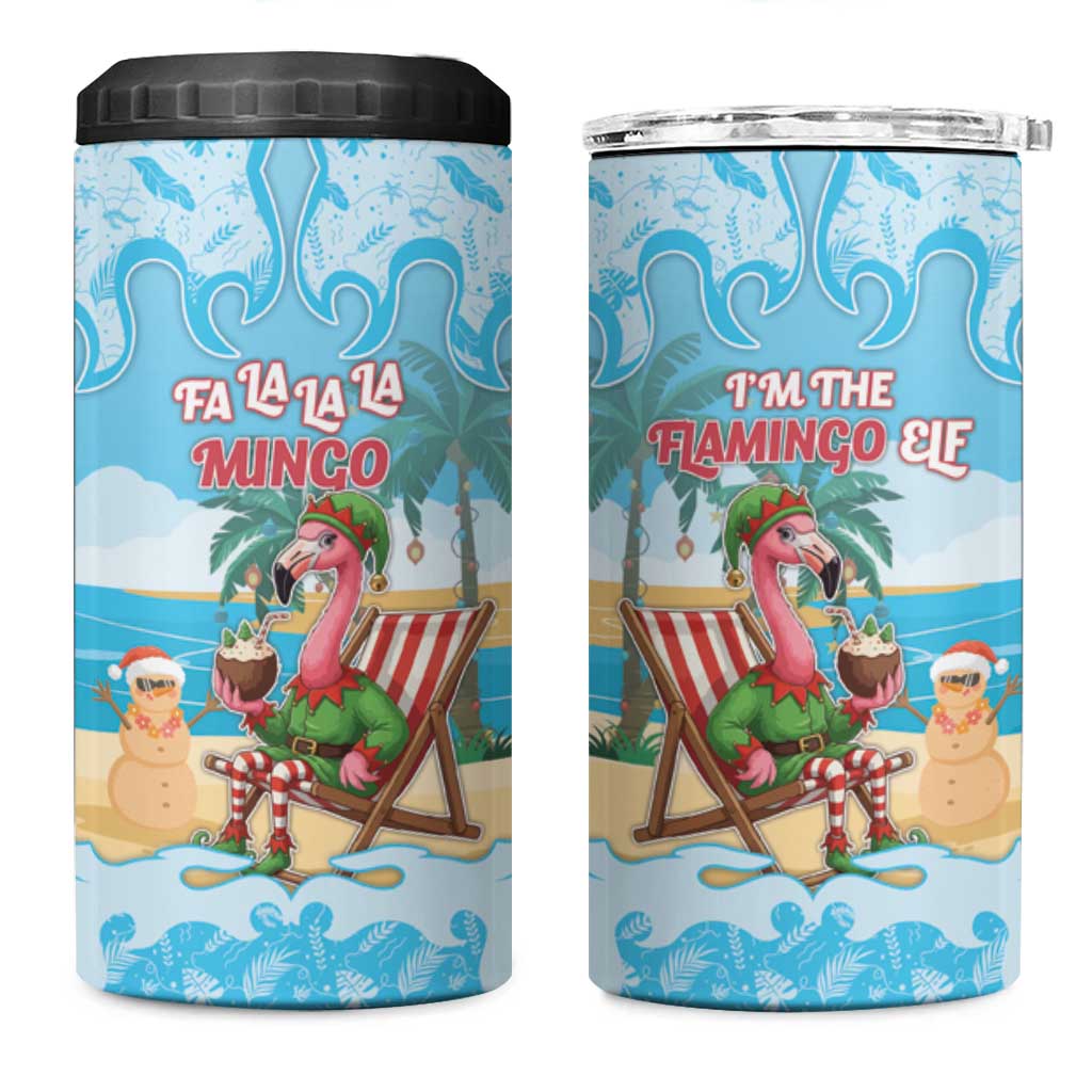 Christmas In July 4 in 1 Can Cooler Tumbler I Am The Flamingo Elf - Wonder Print Shop
