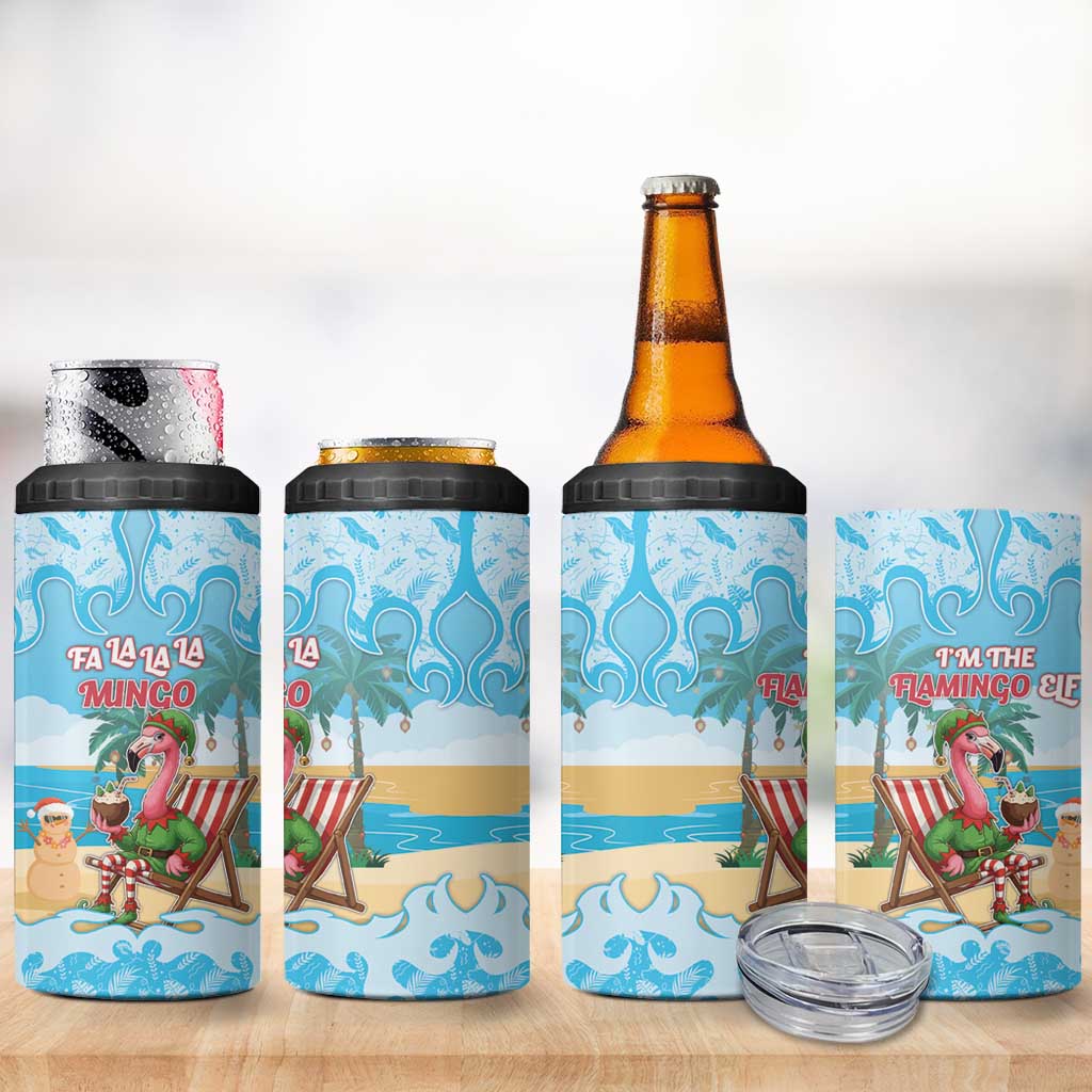 Christmas In July 4 in 1 Can Cooler Tumbler I Am The Flamingo Elf - Wonder Print Shop