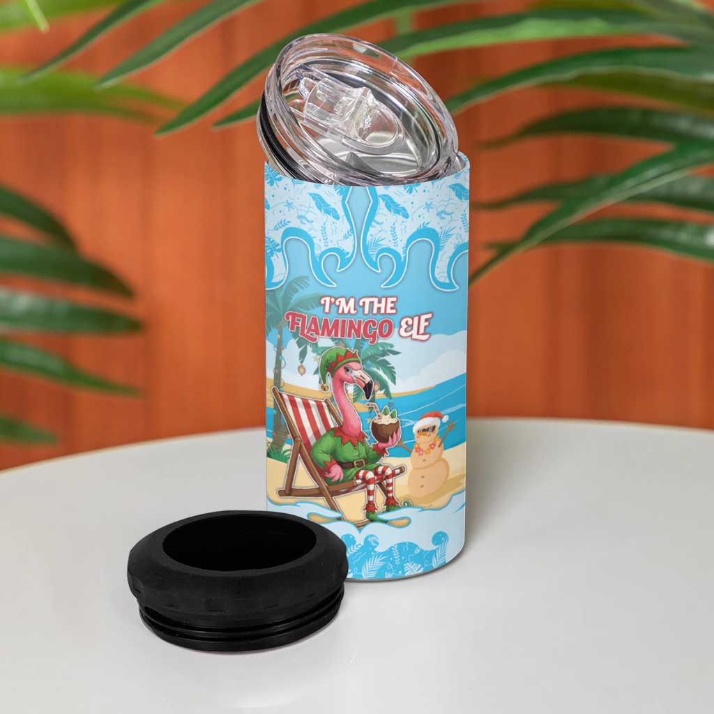 Christmas In July 4 in 1 Can Cooler Tumbler I Am The Flamingo Elf - Wonder Print Shop