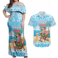 Christmas In July Couples Matching Off Shoulder Maxi Dress and Hawaiian Shirt I Am The Flamingo Elf - Wonder Print Shop