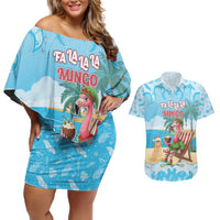 Christmas In July Couples Matching Off Shoulder Short Dress and Hawaiian Shirt I Am The Flamingo Elf - Wonder Print Shop