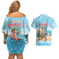 Christmas In July Couples Matching Off Shoulder Short Dress and Hawaiian Shirt I Am The Flamingo Elf - Wonder Print Shop