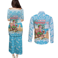 Christmas In July Couples Matching Puletasi and Long Sleeve Button Shirt I Am The Flamingo Elf - Wonder Print Shop