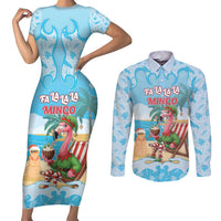 Christmas In July Couples Matching Short Sleeve Bodycon Dress and Long Sleeve Button Shirt I Am The Flamingo Elf - Wonder Print Shop