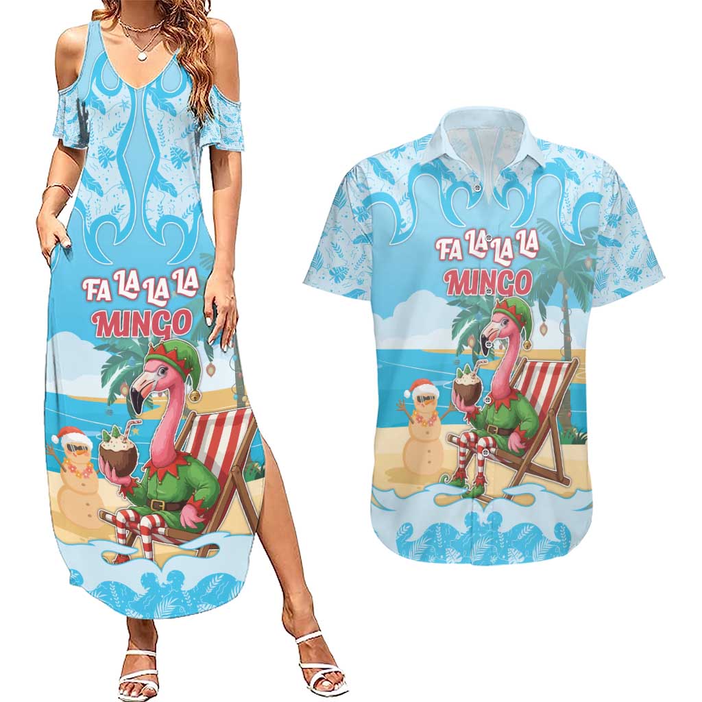 Christmas In July Couples Matching Summer Maxi Dress and Hawaiian Shirt I Am The Flamingo Elf - Wonder Print Shop
