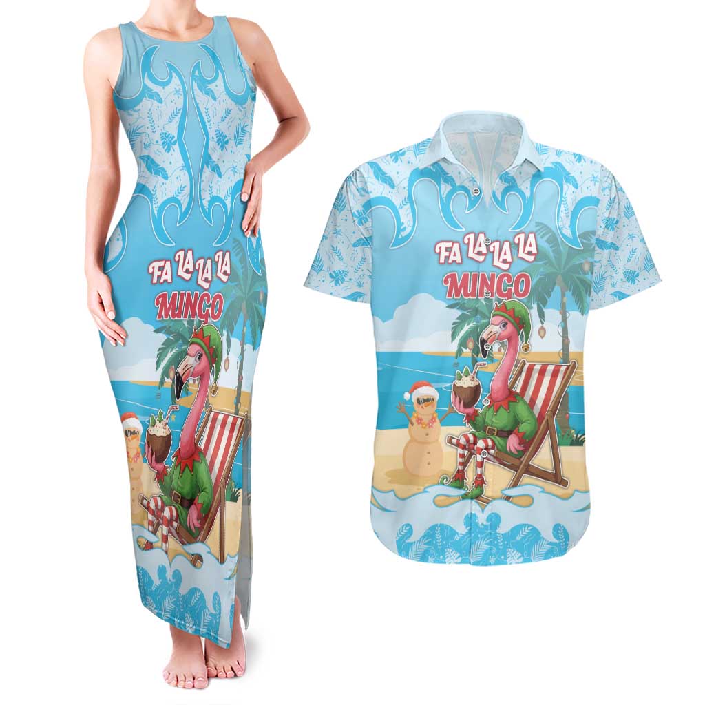 Christmas In July Couples Matching Tank Maxi Dress and Hawaiian Shirt I Am The Flamingo Elf - Wonder Print Shop