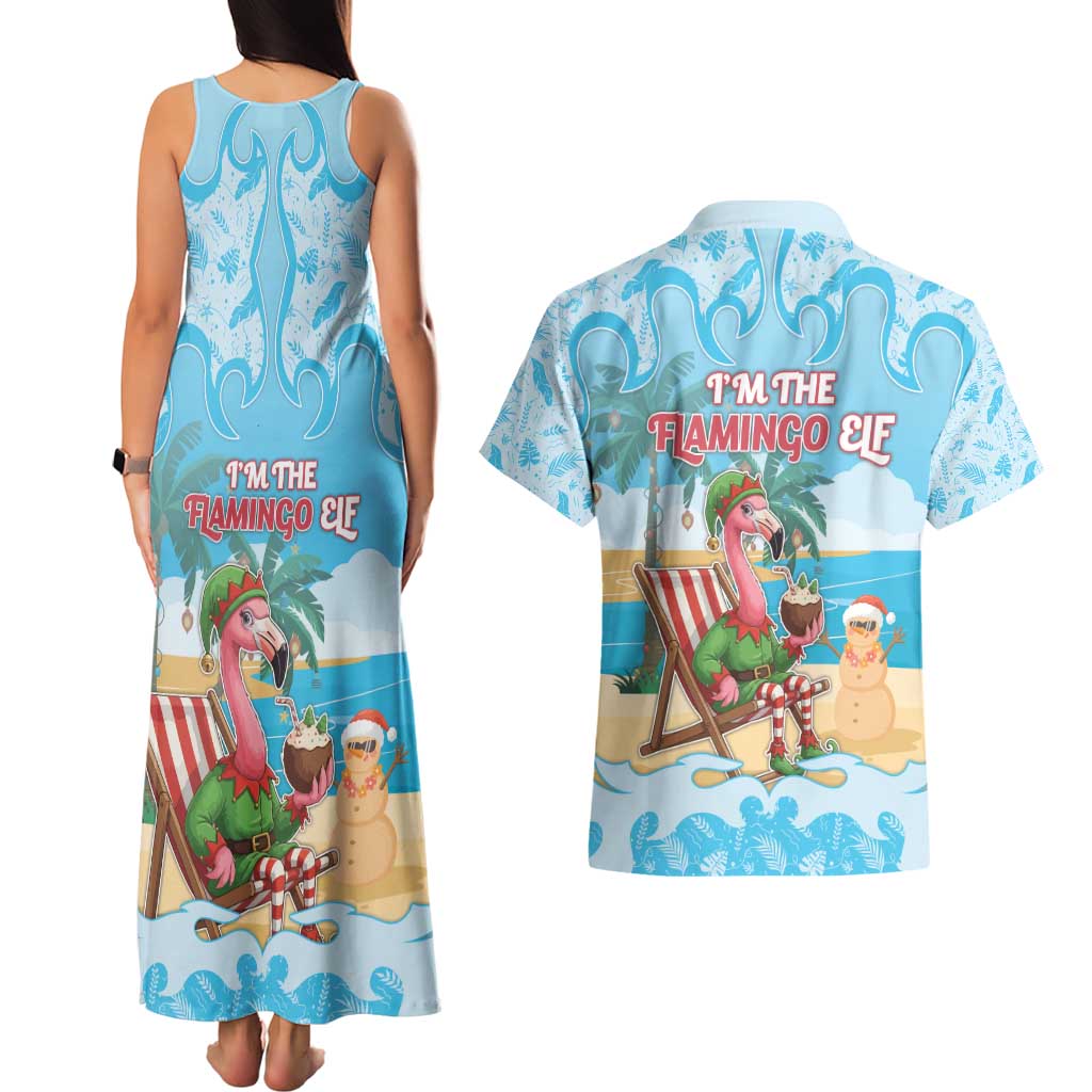 Christmas In July Couples Matching Tank Maxi Dress and Hawaiian Shirt I Am The Flamingo Elf - Wonder Print Shop