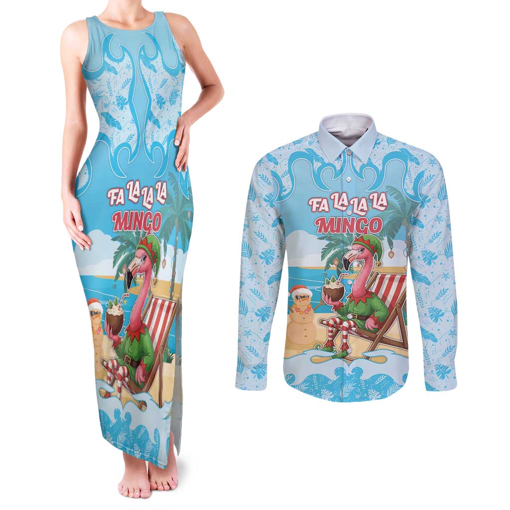 Christmas In July Couples Matching Tank Maxi Dress and Long Sleeve Button Shirt I Am The Flamingo Elf - Wonder Print Shop