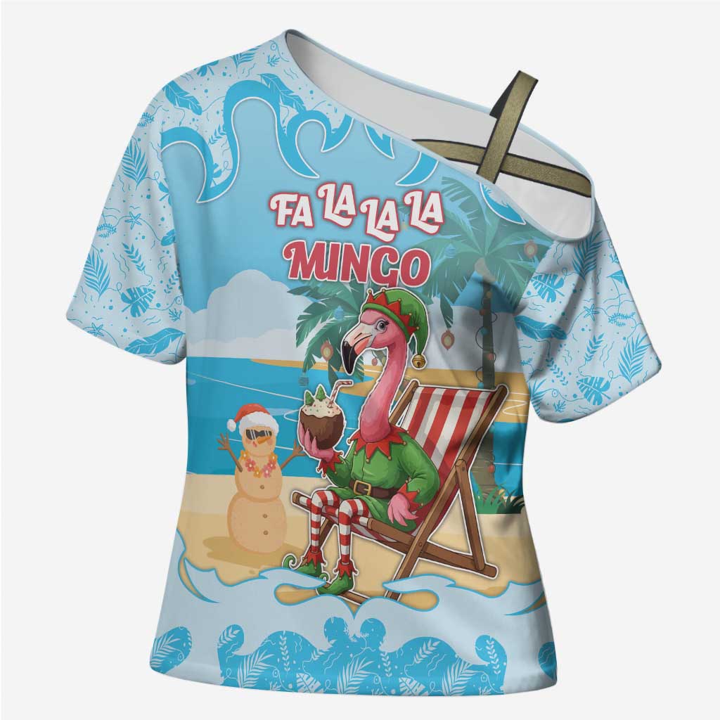 Christmas In July Cross Shoulder Shirt I Am The Flamingo Elf - Wonder Print Shop