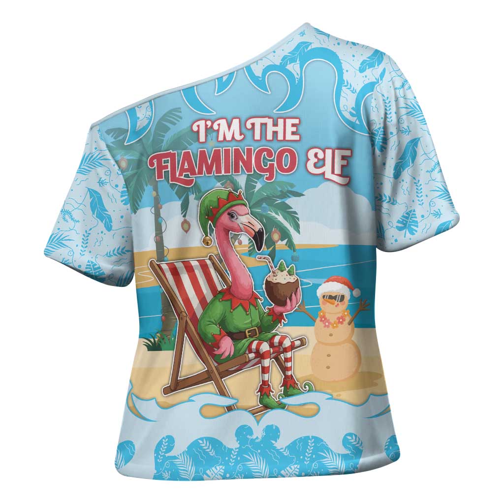 Christmas In July Cross Shoulder Shirt I Am The Flamingo Elf - Wonder Print Shop