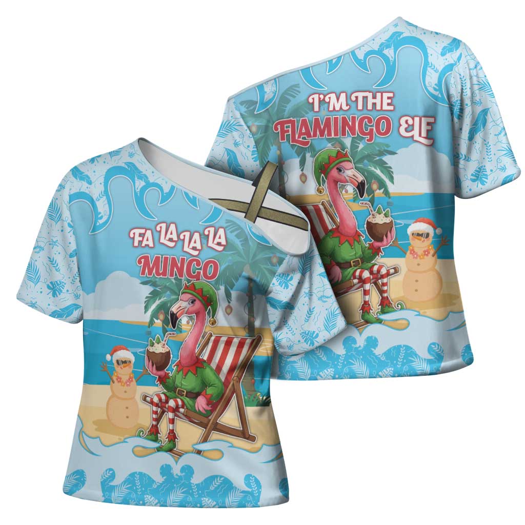 Christmas In July Cross Shoulder Shirt I Am The Flamingo Elf - Wonder Print Shop