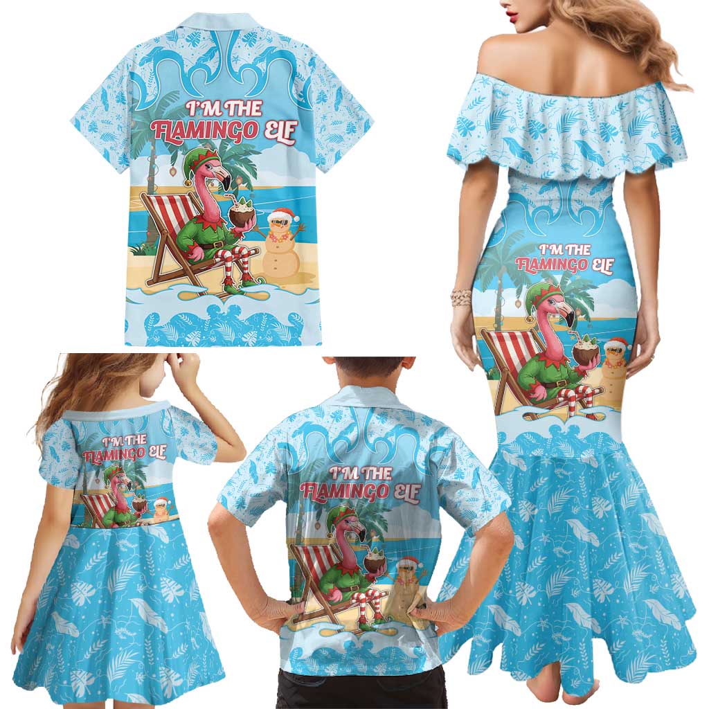 Christmas In July Family Matching Mermaid Dress and Hawaiian Shirt I Am The Flamingo Elf - Wonder Print Shop