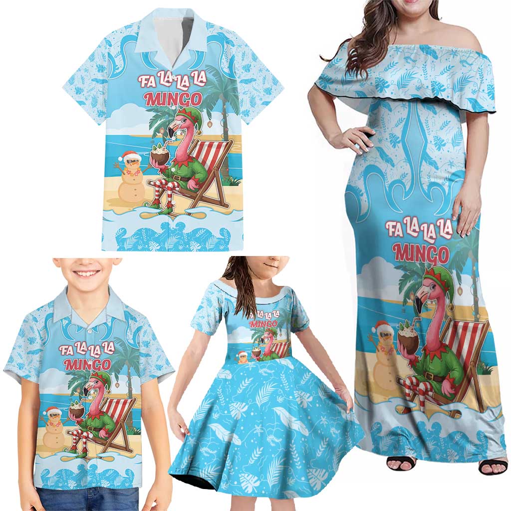 Christmas In July Family Matching Off Shoulder Maxi Dress and Hawaiian Shirt I Am The Flamingo Elf - Wonder Print Shop