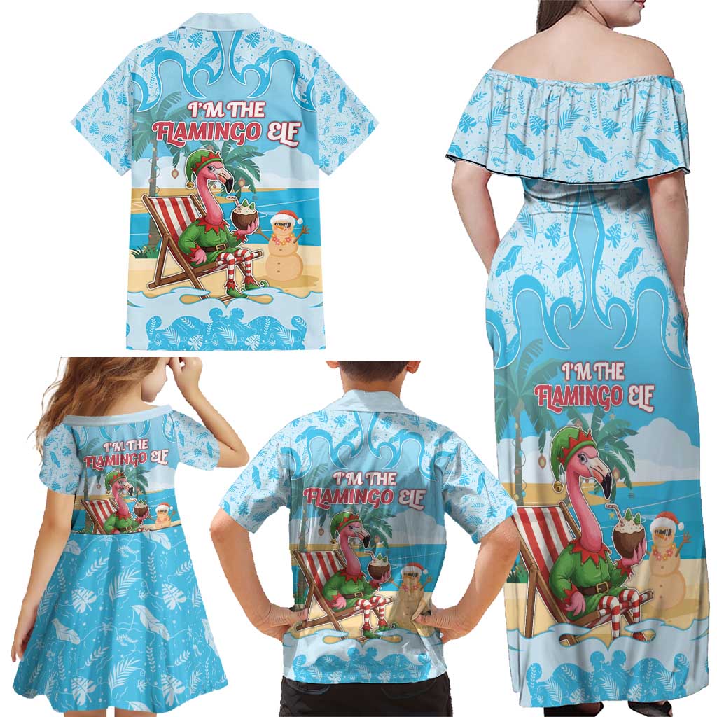 Christmas In July Family Matching Off Shoulder Maxi Dress and Hawaiian Shirt I Am The Flamingo Elf - Wonder Print Shop