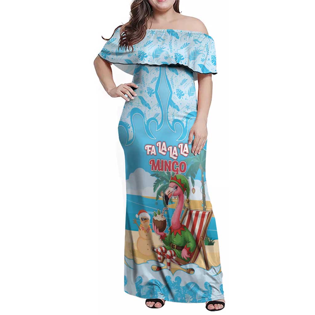 Christmas In July Family Matching Off Shoulder Maxi Dress and Hawaiian Shirt I Am The Flamingo Elf - Wonder Print Shop