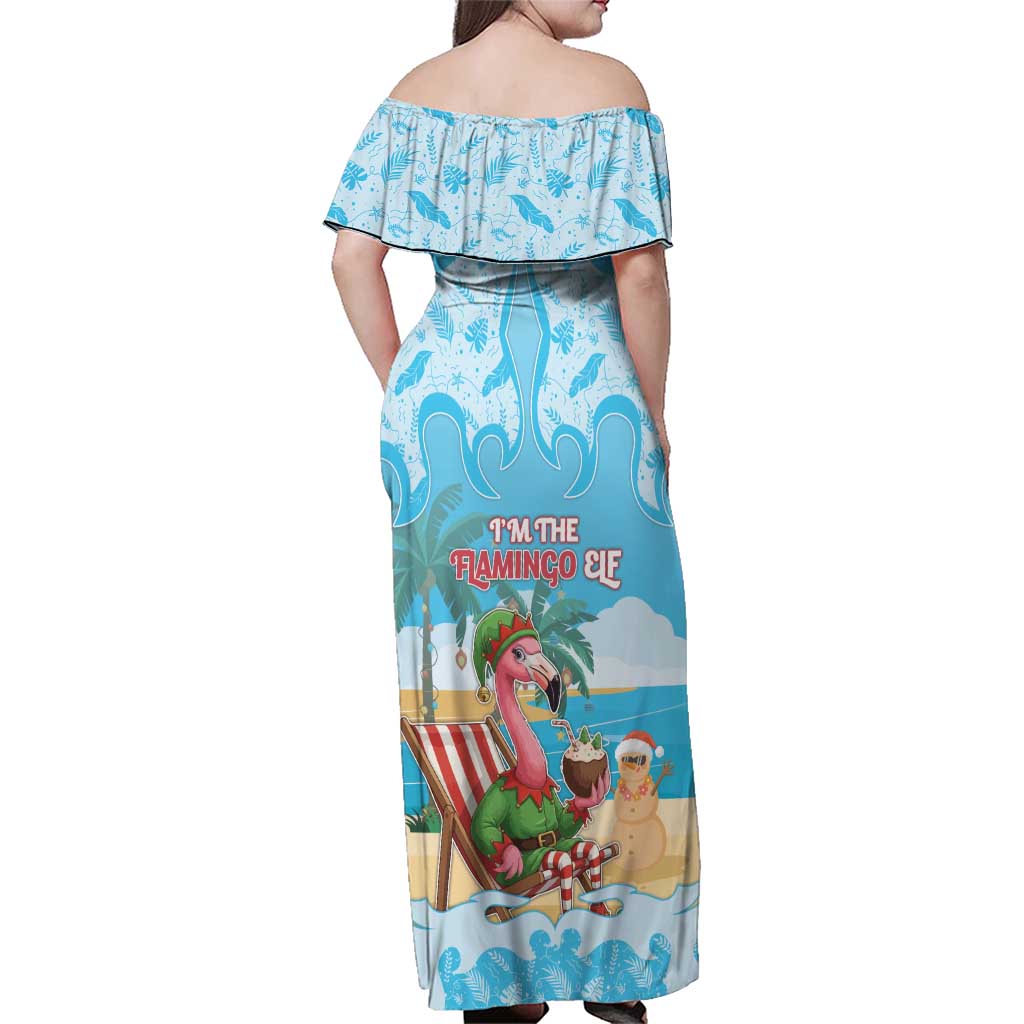 Christmas In July Family Matching Off Shoulder Maxi Dress and Hawaiian Shirt I Am The Flamingo Elf - Wonder Print Shop