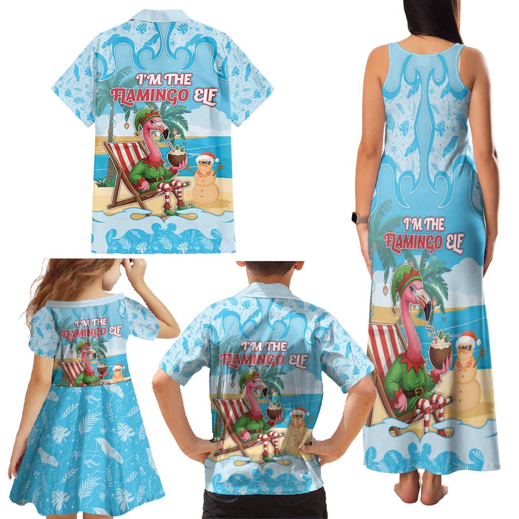 Christmas In July Family Matching Tank Maxi Dress and Hawaiian Shirt I Am The Flamingo Elf - Wonder Print Shop