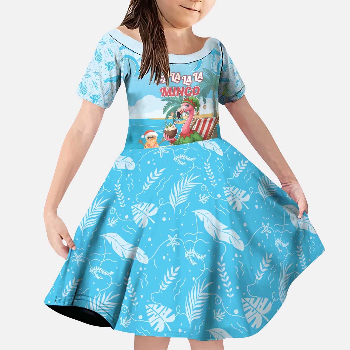 Christmas In July Kid Short Sleeve Dress I Am The Flamingo Elf - Wonder Print Shop