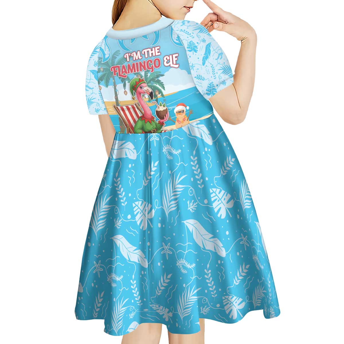 Christmas In July Kid Short Sleeve Dress I Am The Flamingo Elf - Wonder Print Shop