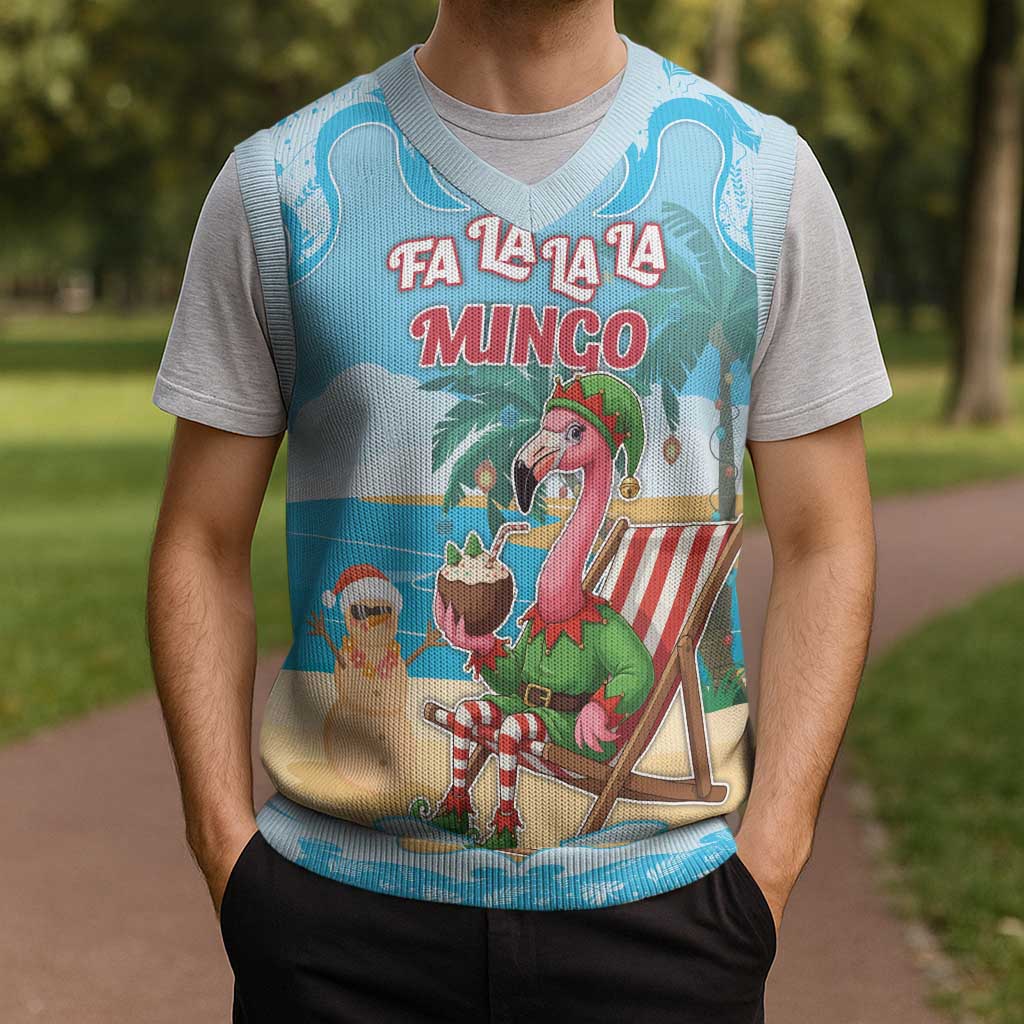 Christmas In July Christmas Knitted V-Neck Vest I Am The Flamingo Elf - Wonder Print Shop