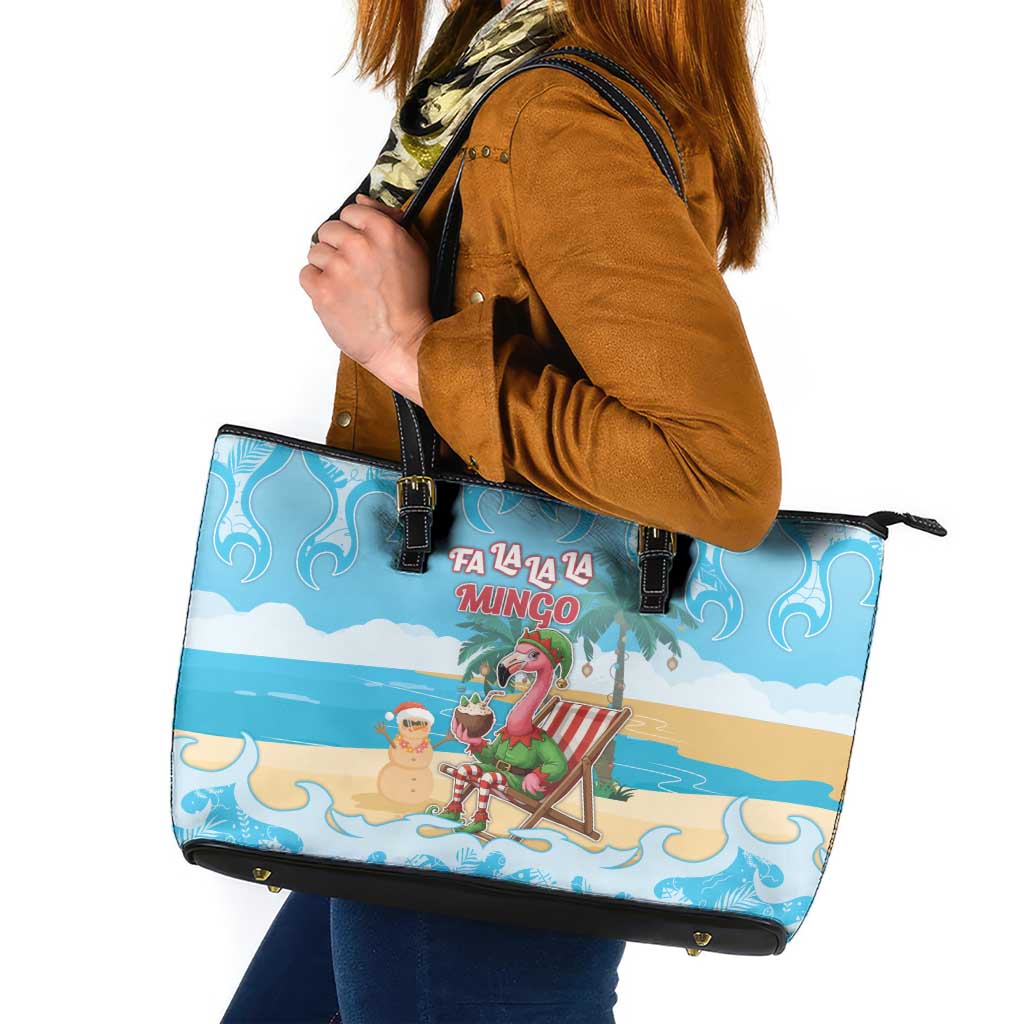 Christmas In July Leather Tote Bag I Am The Flamingo Elf - Wonder Print Shop
