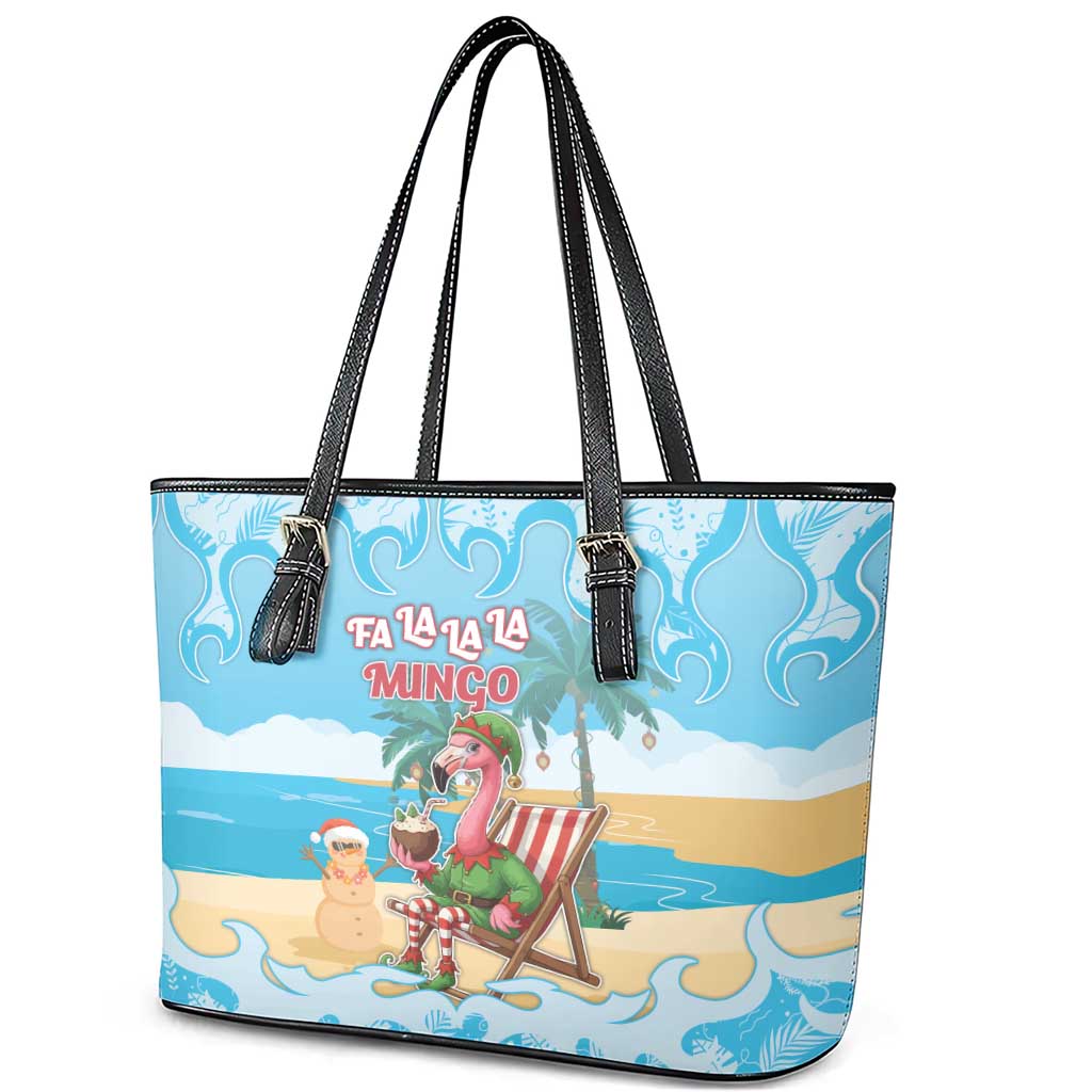 Christmas In July Leather Tote Bag I Am The Flamingo Elf - Wonder Print Shop